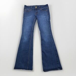 American Eagle Jeans Womens 6 Dark Blue Denim Low Rise Artist Flare Stretch Flex